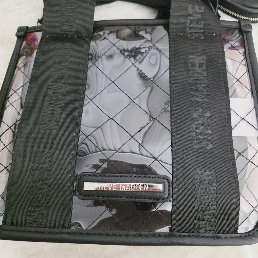 Steve Madden Clear Satchel Tote Bag Crossbody Black Logo Strap NEW - Picture 6 of 11